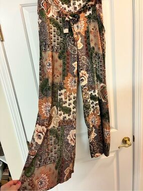 Lola P. Long Wide Leg Palazzo Pants Patchwork Paisley Floral Print Size XL NWT